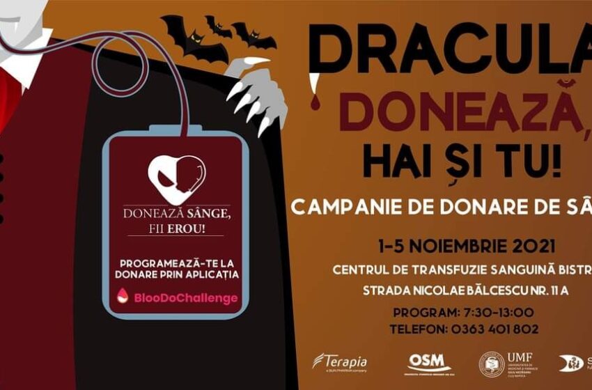  Fii și tu erou! Campania ,,Dracula donează, hai și tu”, la Bistrița, timp de 5 zile