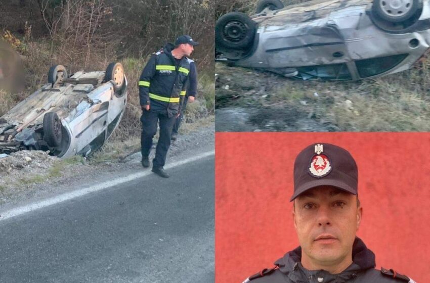  Pompierul Moldovan Ionuț, salvator în timpul liber! Acesta a scos o femeie rămasă blocată într-o mașină răsturnată