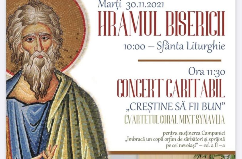  Hram și concert caritabil, marți, 30 noiembrie, la Biserica Sfântul Apostol Andrei din Bistrița