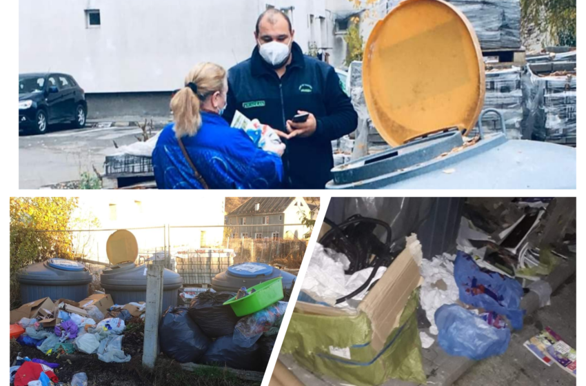  (FOTO) Colectarea deșeurilor, în continuare o problemă! Unii bistrițeni preferă să lase gunoiul lângă container