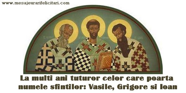  LA MULȚI ANI TUTUROR CELOR CE POARTĂ NUMELE SFINȚILOR TREI IERARHI: VASILE, GRIGORE ȘI IOAN!