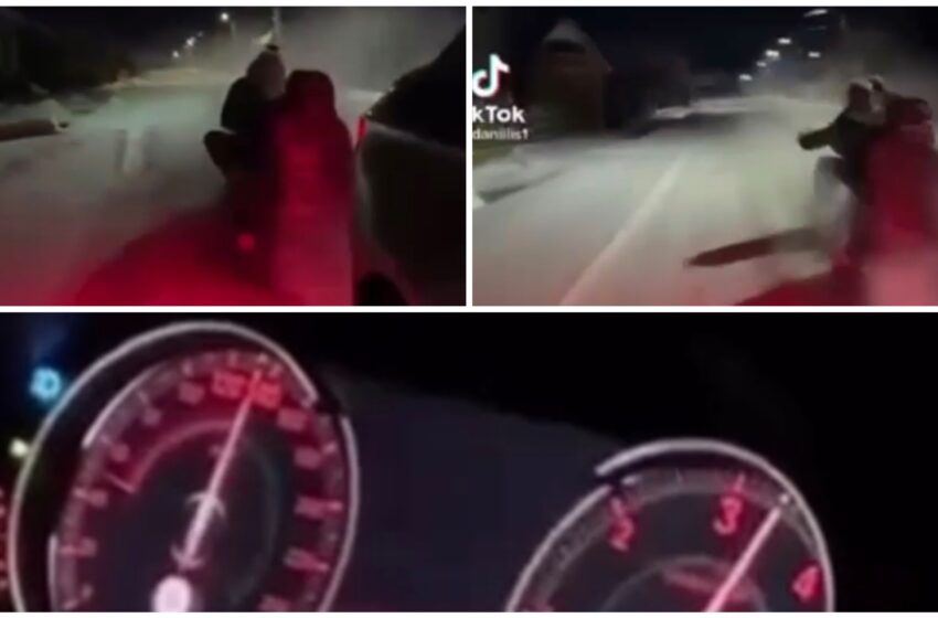  (VIDEO) Tineri inconștienți, trași cu sania de o mașină care gonea cu peste 120 km/h în județul Bistrița-Năsăud