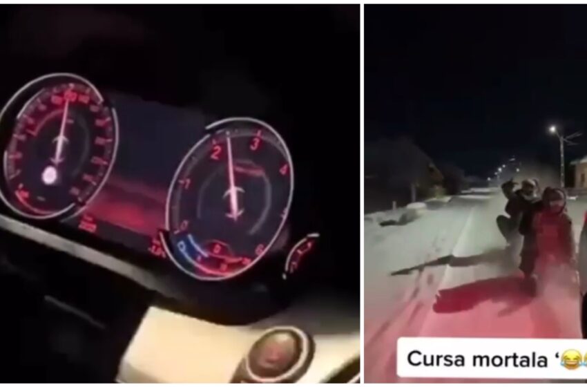  ,,Distracție” peste limită amendată. Șoferul din Cociu, care trăgea cu mașina mai mulți tineri pe sănii, sancționat de polițiști