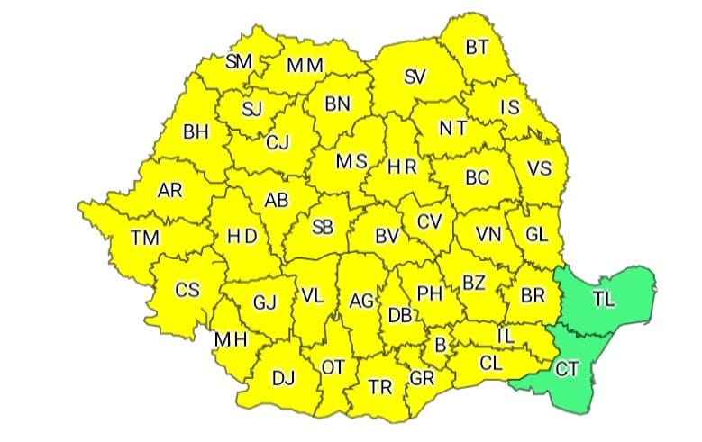  ATENȚIONARE METEOROLOGICĂ – COD GALBEN ! Interval de valabilitate: 27 aprilie, ora 12.00 – 28 aprilie, ora 23.00
