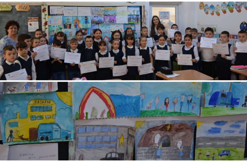  (FOTO) Surprize, culoare și emoții pentru jandarmii bistrițeni! Expoziție tematică intitulată sugestiv ,,Jandarmi în ochi de copil”
