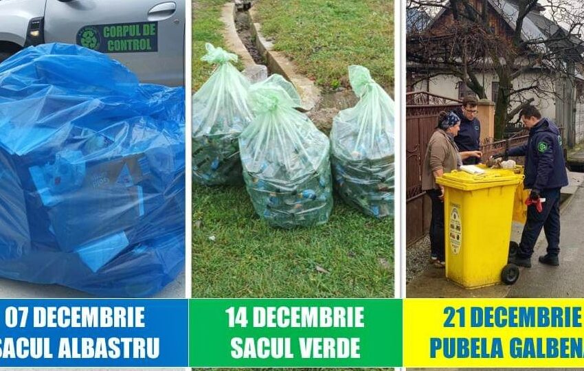  ANUNȚ! Programul de colectare a deșeurilor reciclabile pentru municipiul Bistrița și localitățile componente în luna DECEMBRIE!