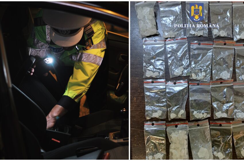  (FOTO) Șofer prins cu droguri asupra lui, pe o șosea din Bistrița-Năsăud. Ce au găsit polițiștii în mașină