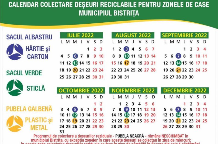  Programul de colectare a deșeurilor reciclabile pentru municipiul Bistrița și localitățile componente în luna decembrie!