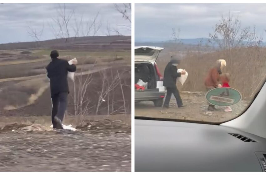  (VIDEO) În a doua zi de Crăciun,un șofer a fost filmat în timp ce aruncă gunoaiele la intrarea în satul  Ocnița