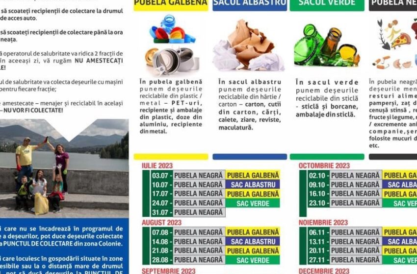  Din 1 august 2023 se modifică programul de colectare al deșeurilor în zona Colibița