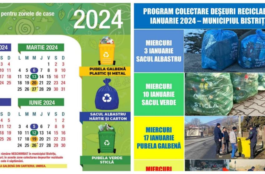  A.D.I Deșeuri BN: Anul 2024 vine cu o modificare a programului de colectare a deșeurilor reciclabile pentru Cartierul Unirea din Municipiul Bistrița!