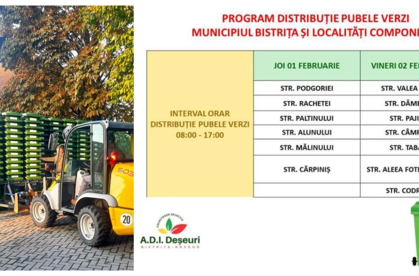  Vezi unde se distribuie PUBELA VERDE în municipiul Bistrița, în această săptămână