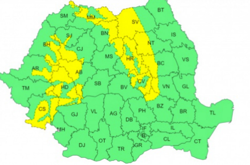  COD GALBEN de vreme rea în Bistrița-Năsăud