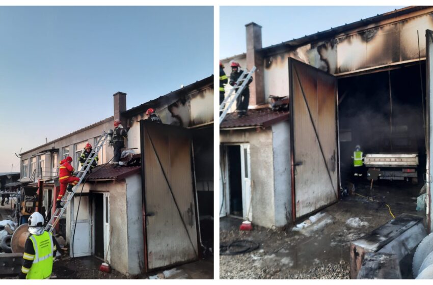  Incendiu izbucnit la o hală din localitatea Chiuza. FOTO