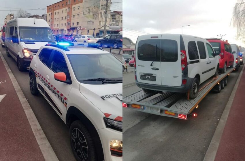  Atenția unde parcați! Poliția Locală Bistrița ridică mașinele parcate neregulamentar! FOTO