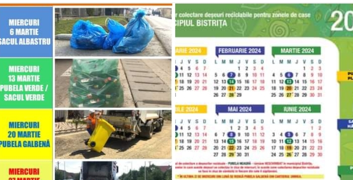  VEZI programul de colectare din luna Martie a deșeurilor reciclabile pentru Municipiul Bistrița și localitățile componente