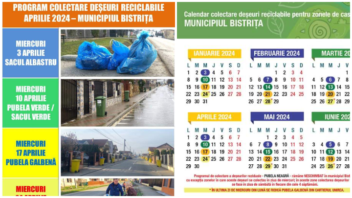  Află programul când se colectează deșeurile reciclabile din Bistrița și cartiere în luna aprilie