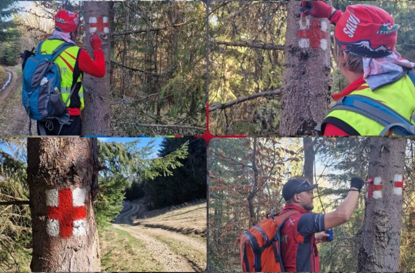  Salvamontiștii bistrițeni au finalizat remarcarea traseului turistic Piatra Fântânele-Colibița. FOTO