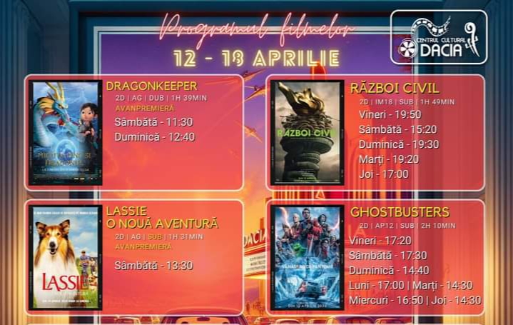  Programul filmelor la Cinema Dacia din Bistrița, în perioada 12-19 aprilie
