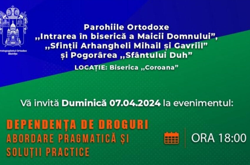  Duminică, de la ora 18, părintele Radu Roșu ne vorbește despre dependența de droguri și soluții, la Biserica „Coroana” din Bistrița