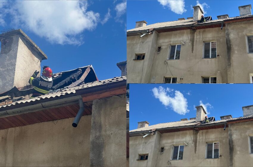  Incendiu la acoperișul unui bloc din Lechința! FOTO