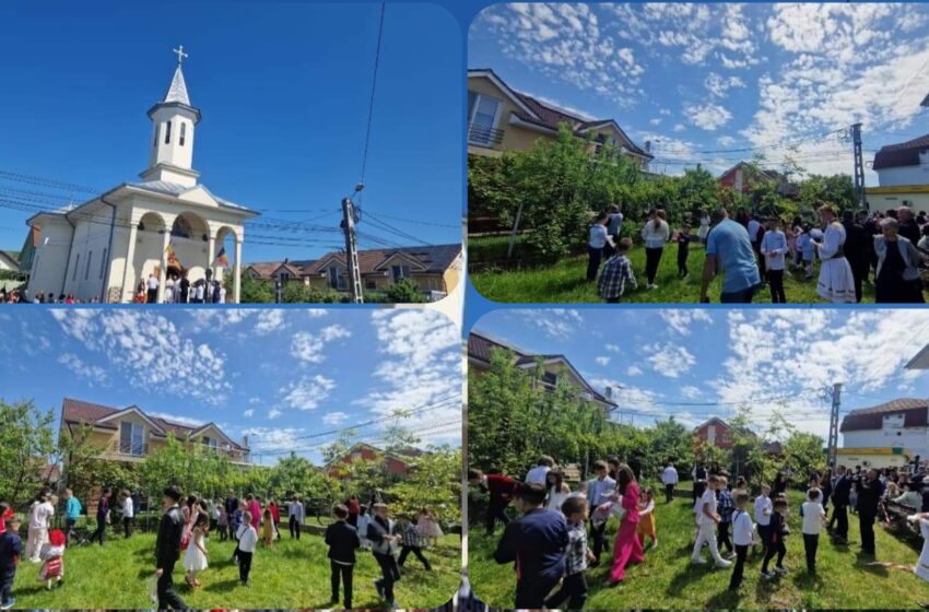  Vânătoare de ouă de ciocolată, în ziua de Paște, la Biserica din cartierul Subcetate din Bistrița. FOTO