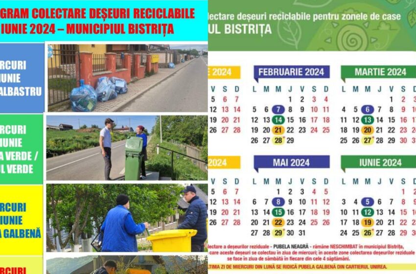  Află programul de colectare din luna iunie a deșeurilor reciclabile din Bistrița și cartiere