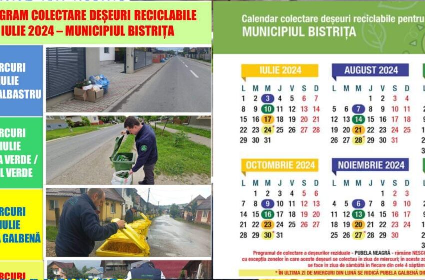  Programul de colectare pe luna iulie a deșeurilor reciclabile din Bistrița și localitățile componente