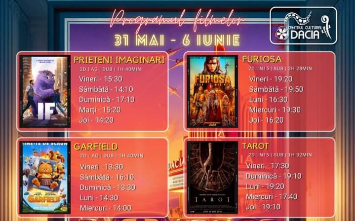  Programul filmelor în perioada 31 mai – 6 iunie, la Cinema Dacia din Bistrița