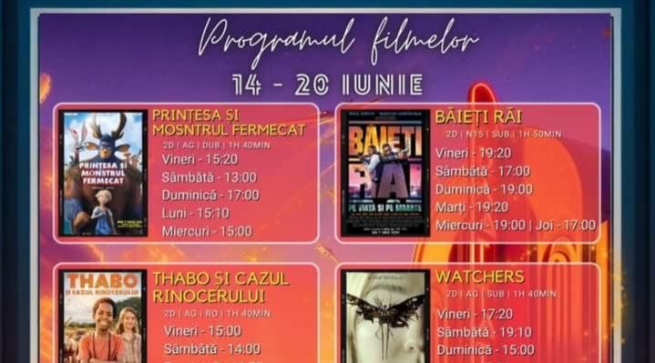  Programul filmelor în perioada 14 – 20 iunie, la Cinema Dacia din Bistrița