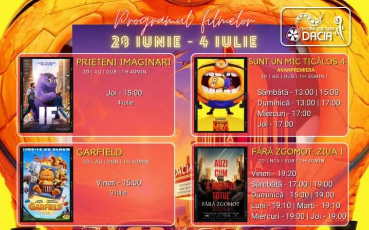  Programul filmelor în perioada 28 iunie – 4 iulie, la Cinema Dacia din Bistrița
