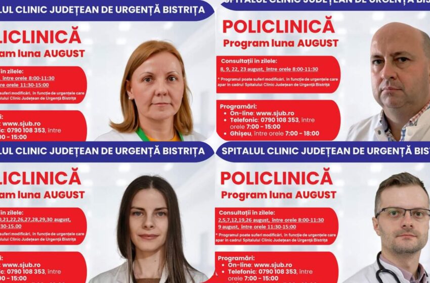  De luni, 22 iulie, sunt programări disponibile la specialitatea Oncologie medicală, la Policlinica Bistrița