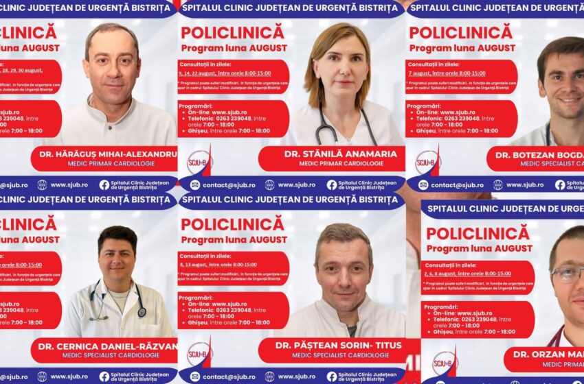  Se fac programări pentru luna august specialitatea Cardiologie din Policlinica Bistrita