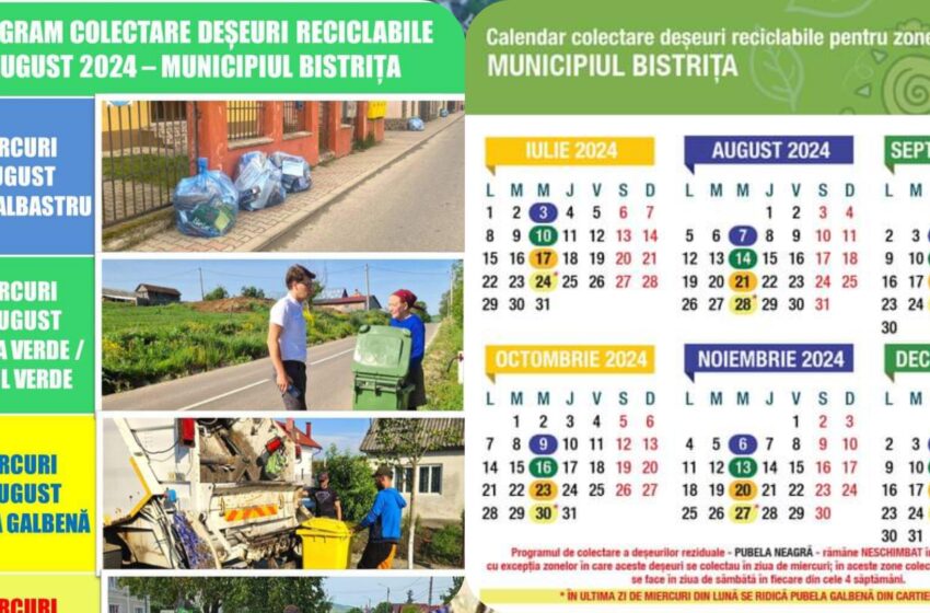  Vezi programul de colectare a deșeurilor reciclabile din Municipiul Bistrița și localitățile componente în luna august