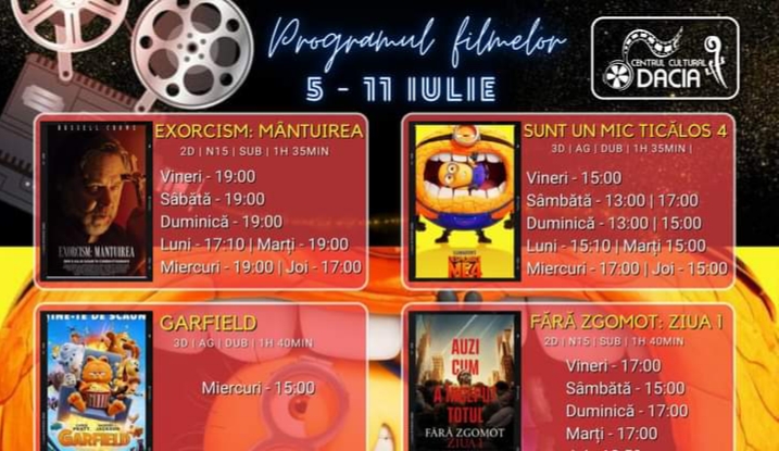  Programul filmelor în perioada 5 – 11 iulie, la Cinema Dacia din Bistrița