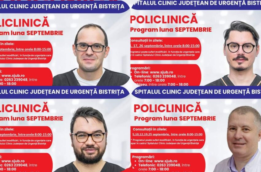 Locuri disponibile pentru luna septembrie la Cabinetul de Urologie din Policlinica Bistrița. FOTO
