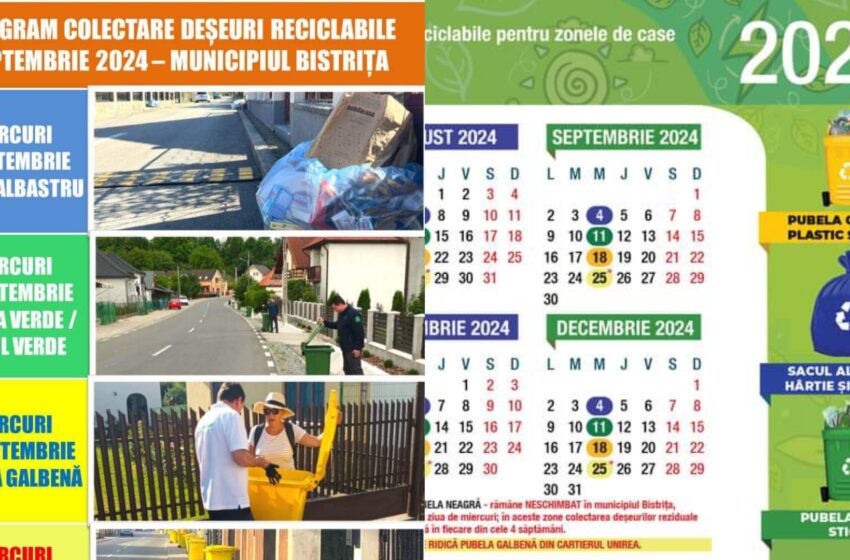  Află programul de colectare a deșeurilor reciclabile din Municipiul Bistrița și localitățile componente în luna septembrie