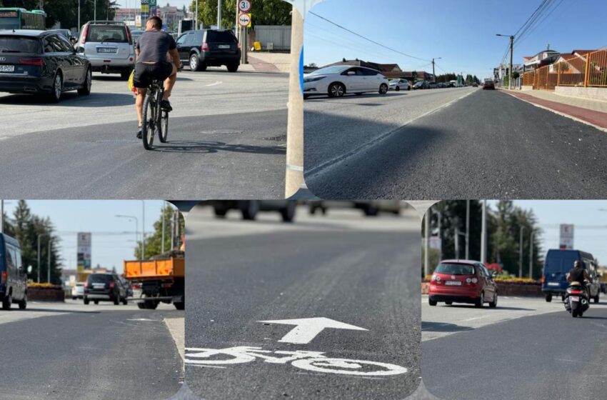 S-a turnat asfalt nou pe strada Lucian Blaga din Bistrița, pentru legătura cu pista de cicliști de pe Linia Verde. FOTO