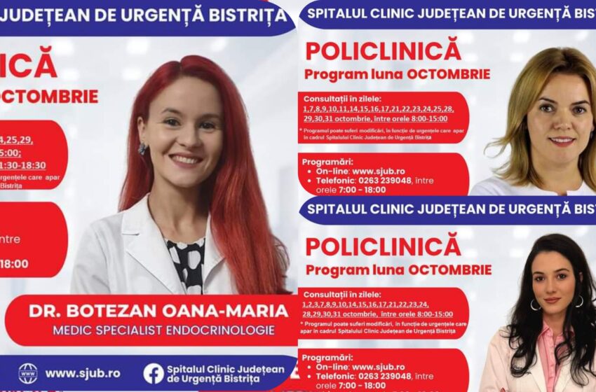  Se fac programări la specialitatea Endocrinologie din Policlinica Bistrița, pentru luna octombrie.