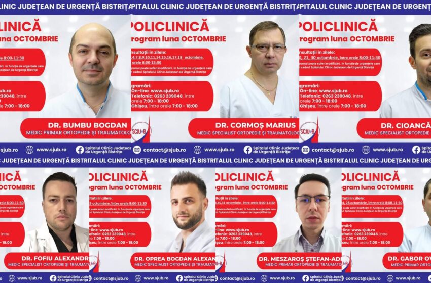  Sunt programări disponibile la specialitatea Ortopedie și traumatologie din Policlinica Bistrița, pentru luna octombrie. FOTO