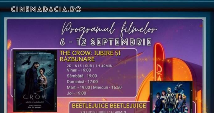  Programul filmelor la Cinema Dacia din Bistrița, în perioada 6 -12 septembri 2024