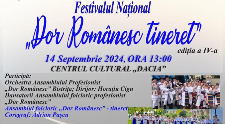  Festivalul Național „Dor Românesc tineret”, sâmbătă la Centrul Cultural Dacia