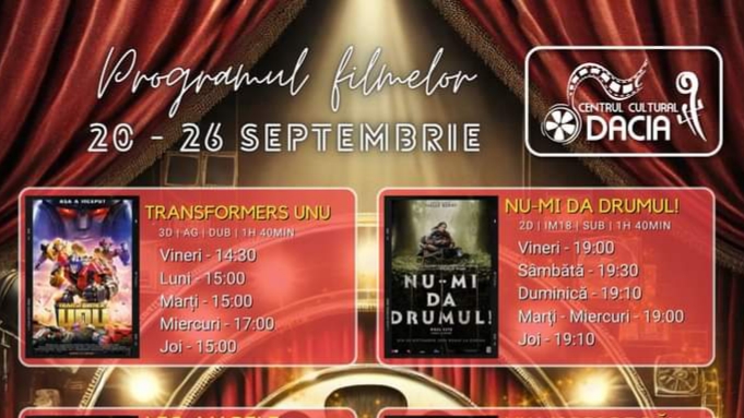  Programul filmelor la Cinema Dacia din Bistrița, în perioada 20 -26 septembrie 2024