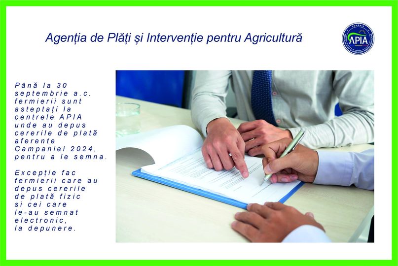  Fermierii sunt așteptați la APIA până la 30 septembrie, să semneze cererile de plată