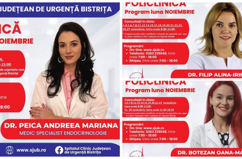 Sunt programări disponibile la specialitatea Endocrinologie din Policlinica Bistrița, pentru luna noiembrie