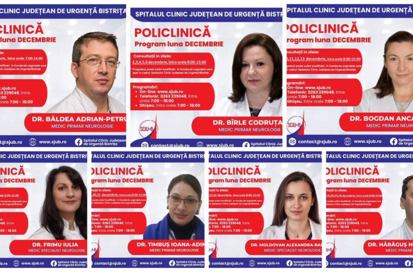  Sunt programări disponibile la specialitatea Neurologie din Policlinica Bistrița, pentru luna decembrie