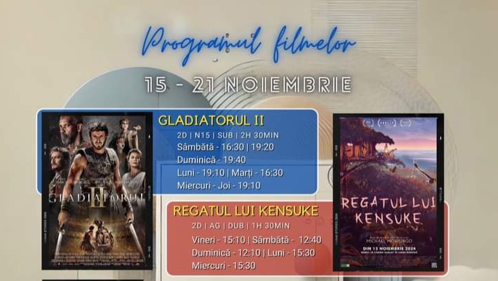 Programul filmelor la Cinema Dacia Bistrița în perioada 15-21 Noiembrie 2024