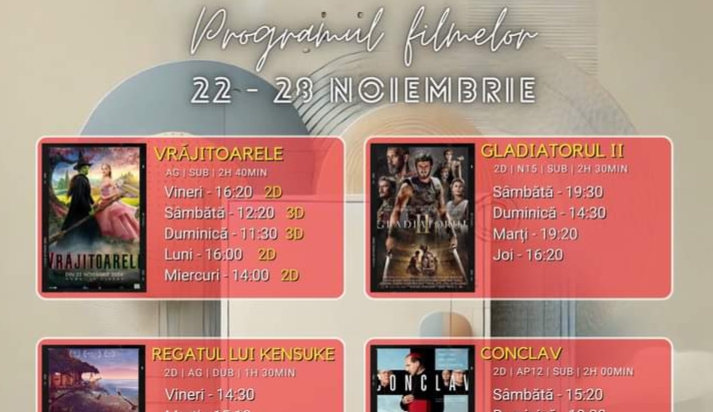  Programul filmelor la Cinema Dacia din Bistrița, în perioada 22-28 noiembrie 2024
