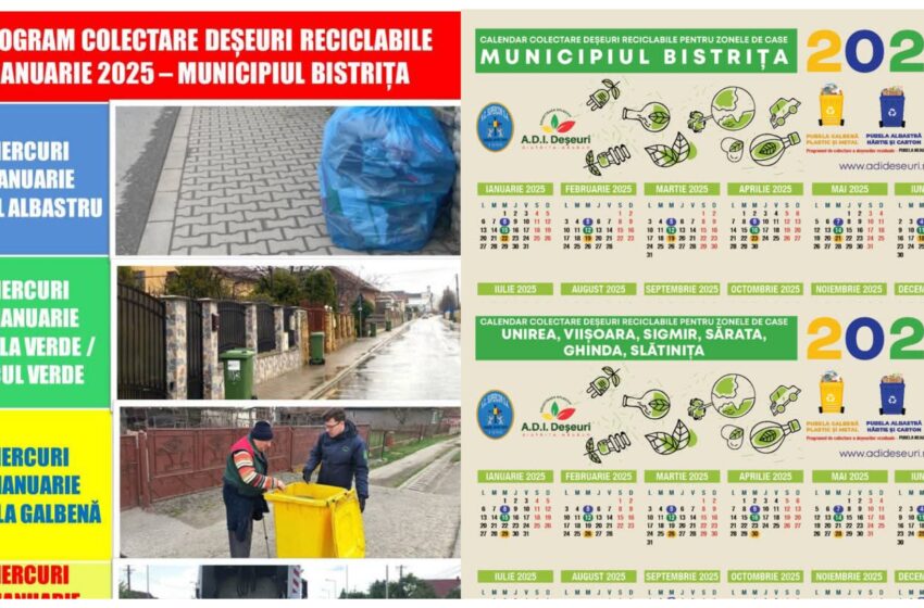  Află programul de colectare a deșeurilor reciclabile în municipiul Bistrița din luna ianuarie 2025