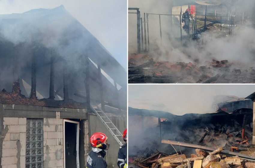  Incendiu devastator la Galații Bistriței! Au ars două anexe și acoperișul unei case. FOTO/VIDEO